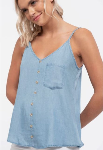 Chambray Pocket Tank w/ Buttons