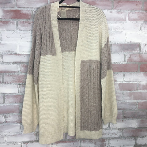 Taupe & Cream Open Cardigan Sweater