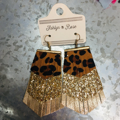 Leather Tiered Gold Earrings