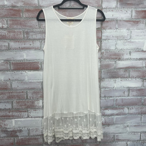 Solid Long Tank With Lace Trim