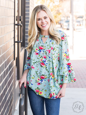 Floral Perfection in Mint Top
