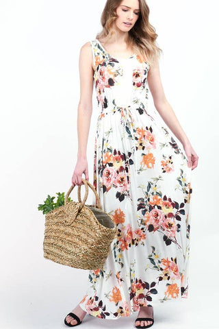 Floral Drawstring Maxi Dress