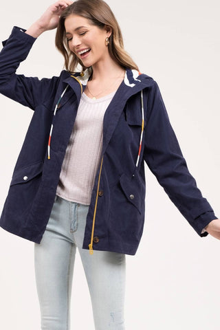 Navy Zip Utility Jacket with Contrast Details
