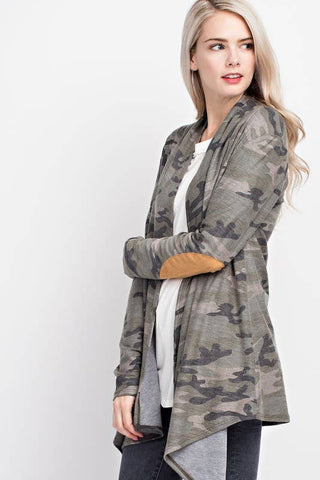 Camo Cardigan w/ Suede Elbow Patches