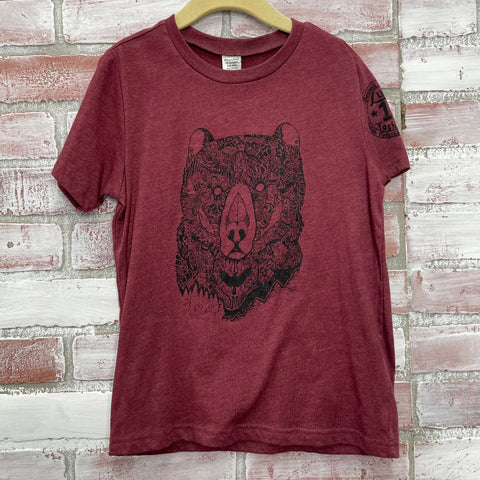 Wild Grizzly Bear Kid's Tee Burgundy