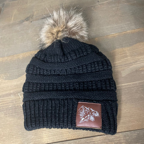 Mountainside Moose Skull Pom Beanie with Leather Patch