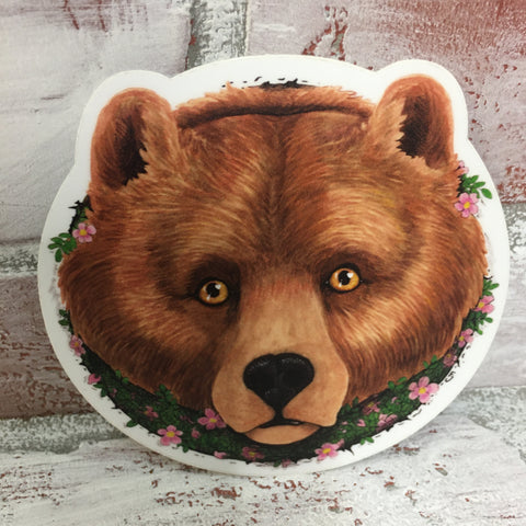 Bear with Pink Flowers (Mama Bear) Sticker