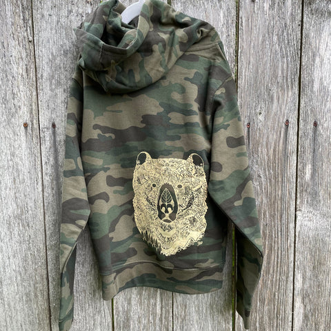 Wild Grizzly Bear Kid's PO Hoody Camo