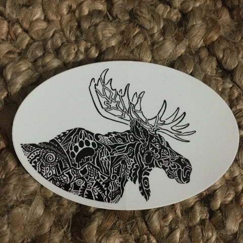 Doodle Moose Oval Sticker