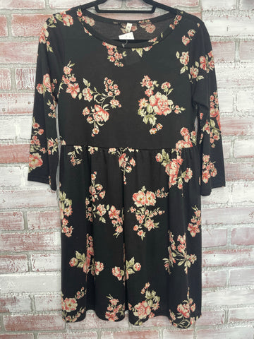 Floral Black Pocket Dress