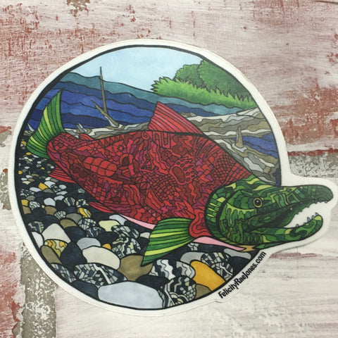 Alaskan Doodle Salmon in Color Sticker