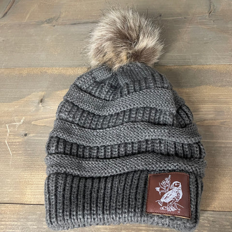 Alaskan Puffin Pom Beanie with Leather Patch