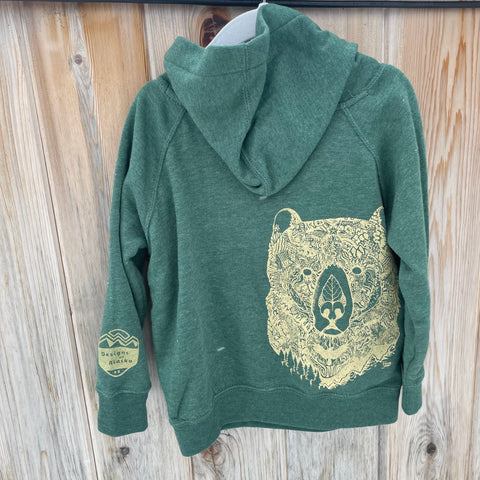 Kids Wild Grizzly Bear Moss Green PO Hoody