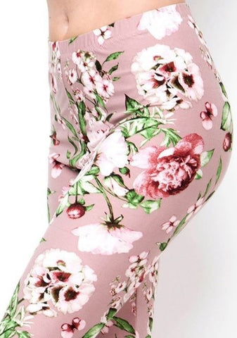 Mauve Floral Print Peach Skin Leggings OS
